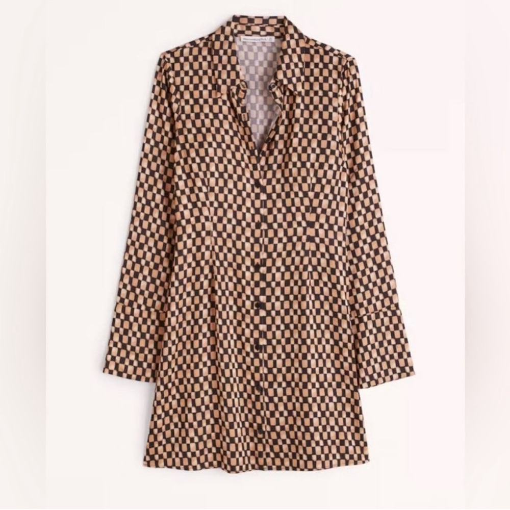 Abercrombie beige and black satin shirt dress